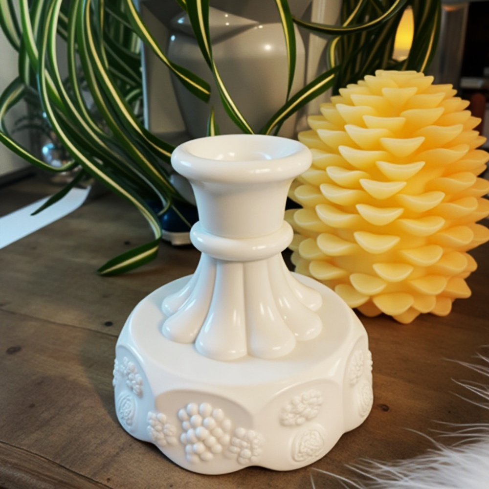 Vintage Westmoreland Milk Glass Candle Holder Paneled Grape